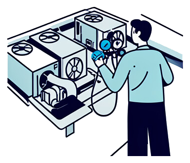 Ilustração de técnico medindo unidades condensadoras VRF